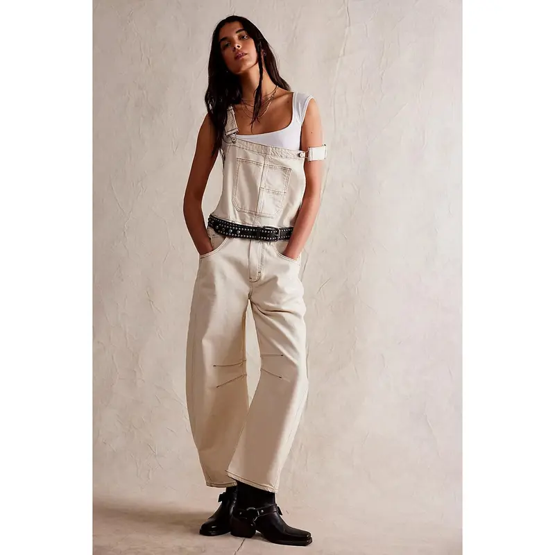 Quần Yếm Denim Túi Hộp Thời Trang Đường Phố, Dáng Suông Tôn Dáng Dáng Rộng Rãi, Phong Cách Cổ Điển Giặt Dễ Phối Đồ, Dành Cho Nữ, Hàng Mới Về Năm 2025 5