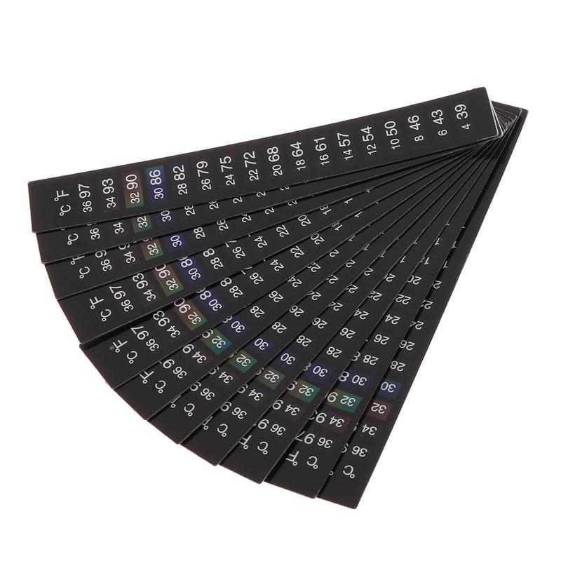 Product Introduction of 10 Pieces Thermometer Strips Aquarium Adhesive Strip Sticker Temperature Monitor for Fish for Tank Wine Jar 18 - 34℃ 38