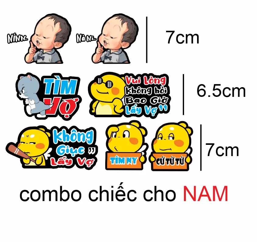 Decal, sticker combo ngộ nhĩnh dán xe, dán vật dụng, set tem ngầu.