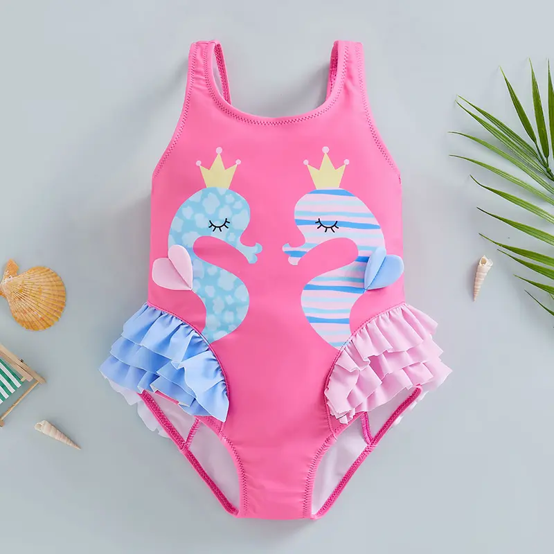 Đồ Bơi Bé Gái Đồ Bơi In Hình Cá Ngựa Hoạt Hình Đồ Bơi Không Tay Hở Lưng Đồ Đi Biển Đồ Bơi 1