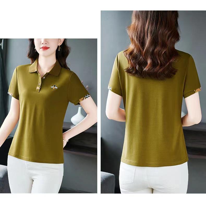 Product Introduction of Women's short-sleeved T-shirt new summer loose slim women's polo collar t-shirt mom bee top Womenswear Lingerie Comfort Casual Short Sleeve 28