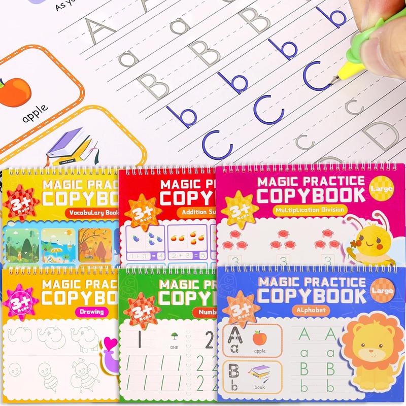 6 Pack Large Grooved Handwriting Copybooks,10.2 x 7.4 In Magic Writing ...