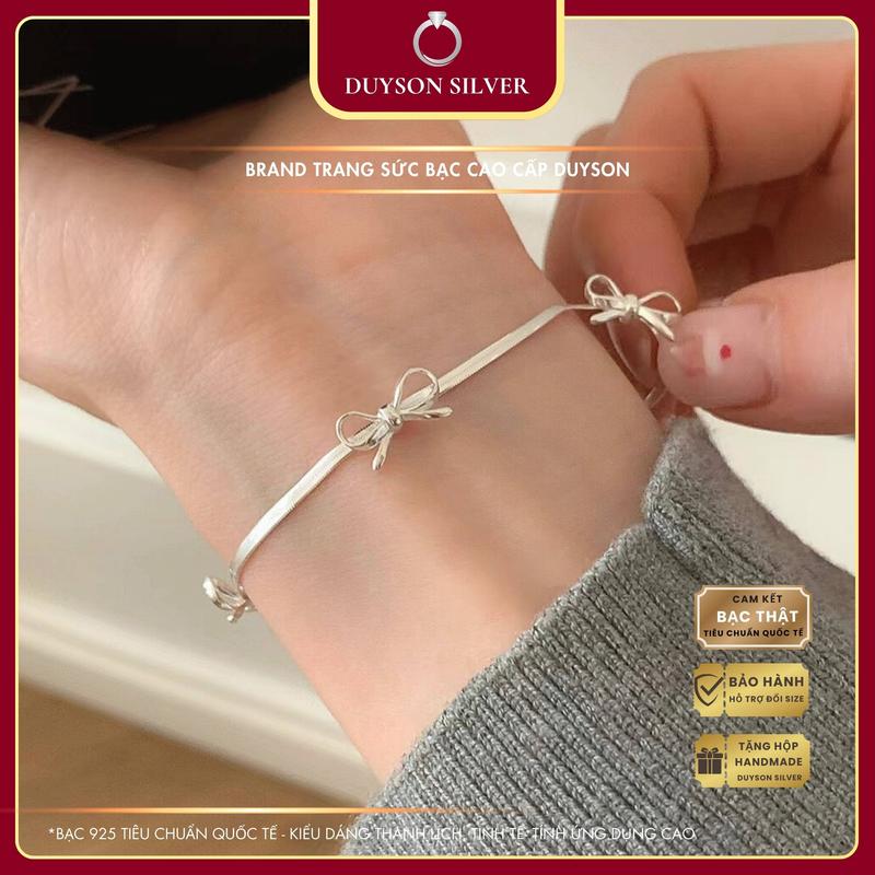 Lắc tay bạc nữ Duyson Silver 3 bông nơ, vòng tay bạc 925 dây mì bản dẹt thanh lịch RIBBON [LTKX31]