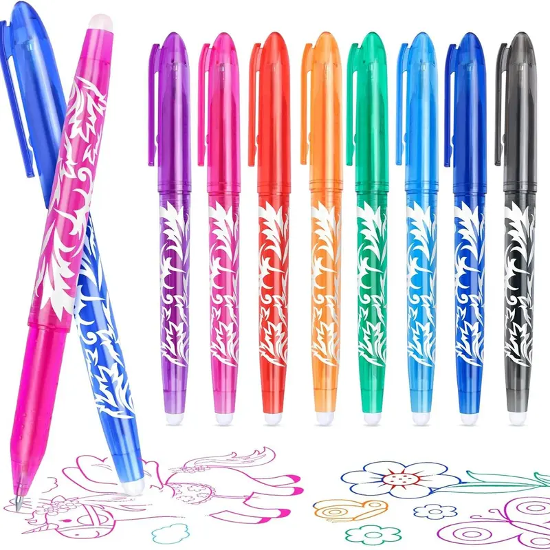 Erasable Gel Pen, 8 Counts 0.5mm Erasable Ballpoint Pen with Eraser, Writing Stationery for Students School Office Home, Ballpen Set 0