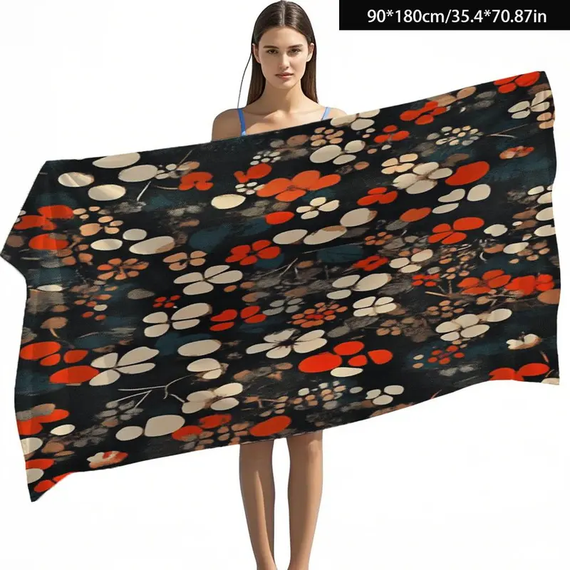 Floral Print Beach Towel, Portable Travel Beach Towel, Soft Absorbent Towel for Fitness, Travel, Swimming, Yoga, Sauna 4
