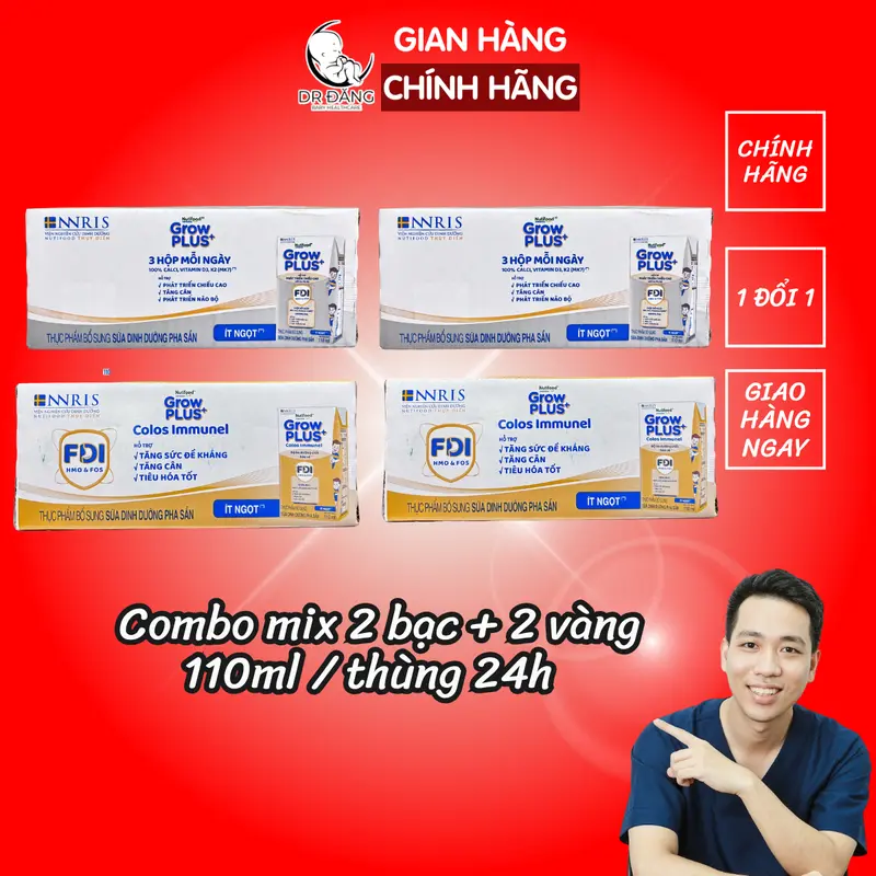 [Độc quyền KOC] Combo MIX 48vàng + 48 bạc -  Growplus sữa nước công thức cho bé hộp 110ml 5