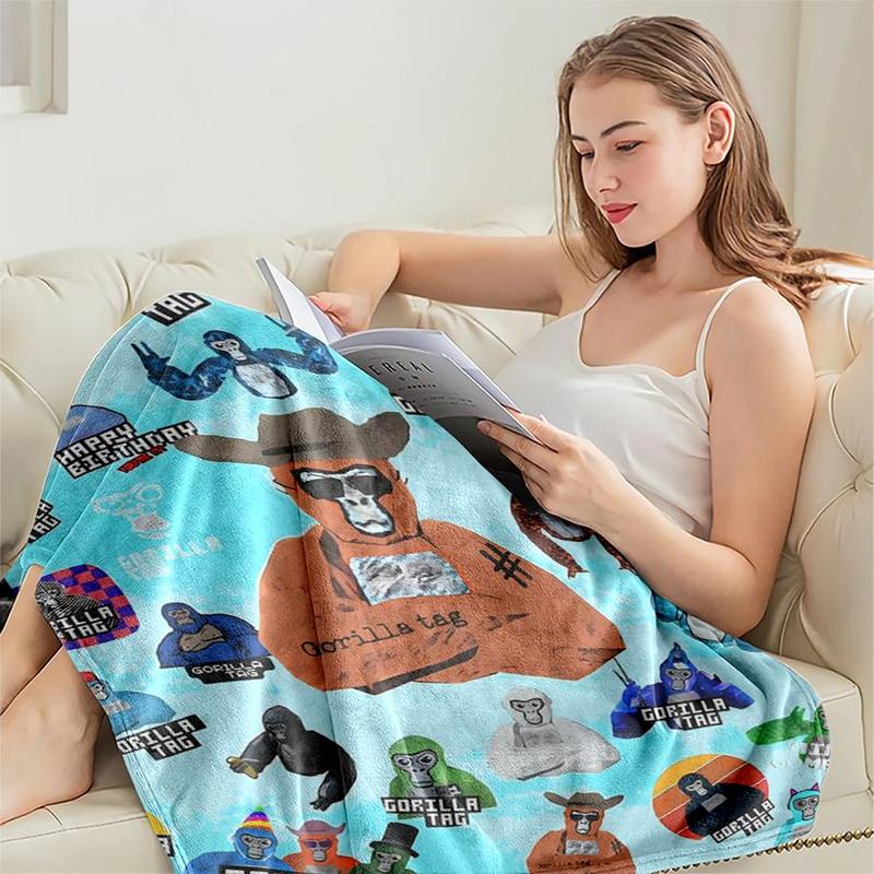 Product Introduction of Gorilla Game Tag Pattern Blanket, 1 Count Lightweight Flannel Blanket, Soft Sofa Bed Travel Camping Blanket, Cool Bedroom Bedroom Refresh Decor 4