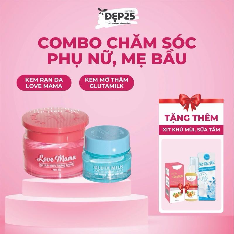  Combo Ngừa Rạn Hỗ trợ làm sáng da MUA 2  TẶNG 2  gồm 1 kem rạn LOVEMAMA trọng lượng 30G và 1 kem thâm GLUTAMILK trọng lượng 15g dành chocho Mẹ Bầu Mẹ Bỉm Trị Rạn serum cho mẹ bầu kem body 