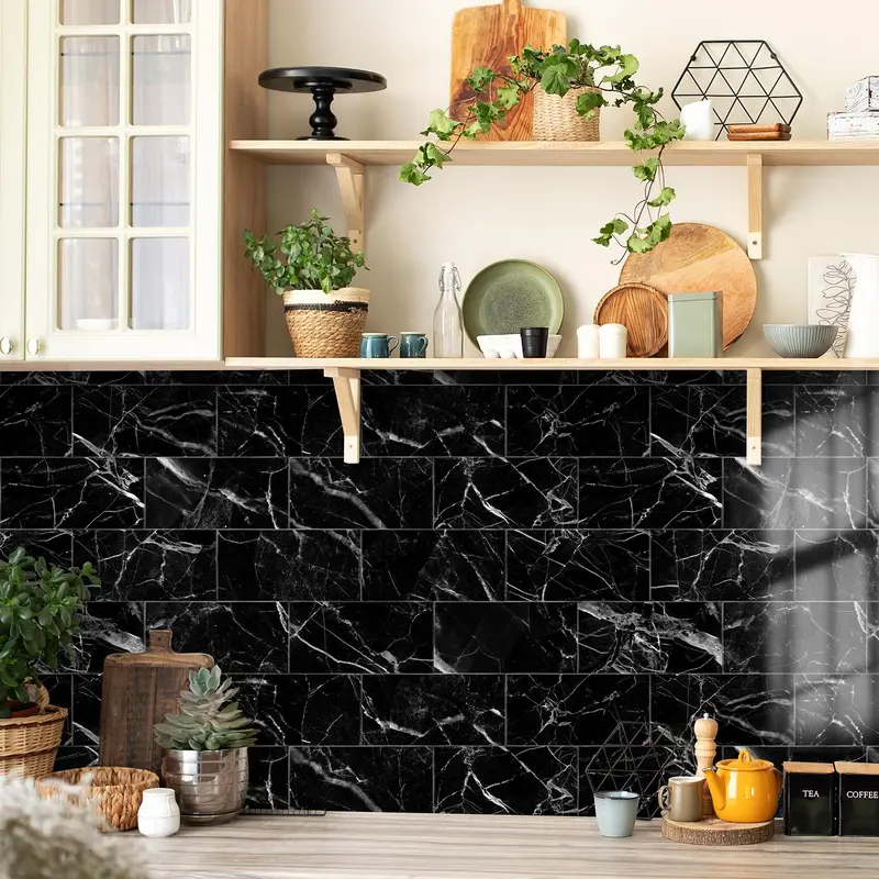 1 Set Kitchen Backsplash, 3D Marble Pattern Wall Tile Sticker for Kitchen Bathroom, Laundry Room, Fireplace Removable Decal, Home Decor Set 5