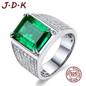 JDK Cincin Zamrud Perak Alami Murni 925 Pria Berlapis Platinum 18K