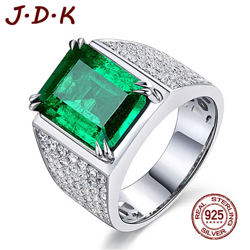 JDK Cincin Zamrud Perak Alami Murni 925 Pria Berlapis Platinum 18K