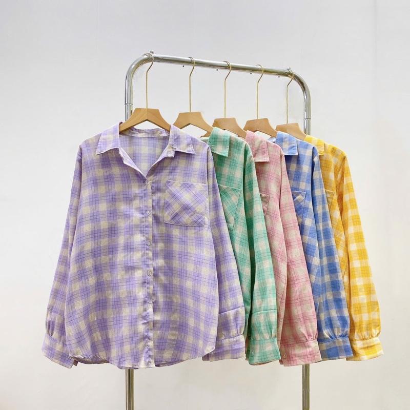 Áo sơ mi caro nữ, áo somi nữ dáng basic giành cho nữ vải linen chất thô mềm giành cho nữ-SM161