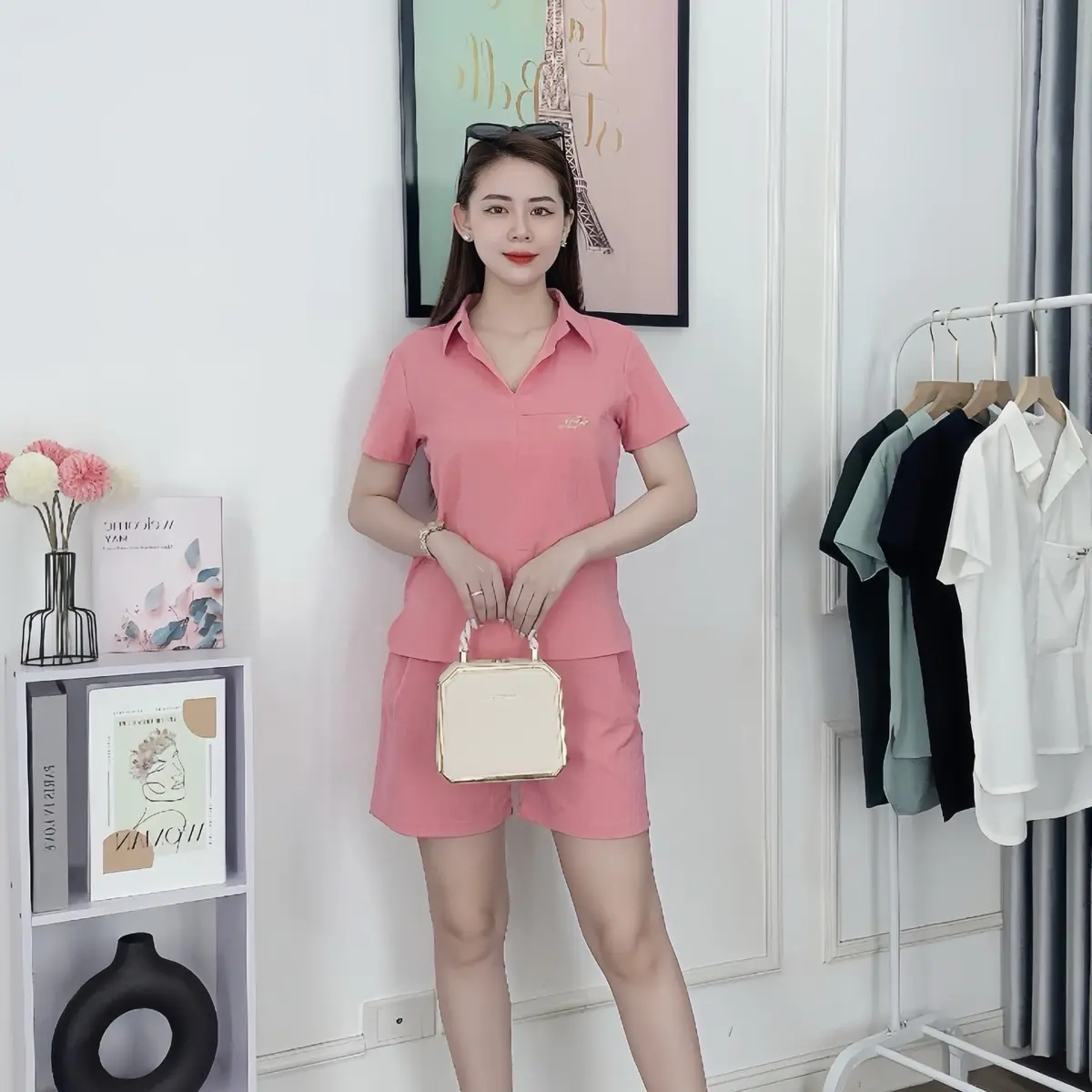Bộ đũi Hàn lạnh siêu mát  Mặc ở  nhà du lịch caffe gọn gàng & sang trọng   Nữ Nhung Women Voi Áo Màu Hồng