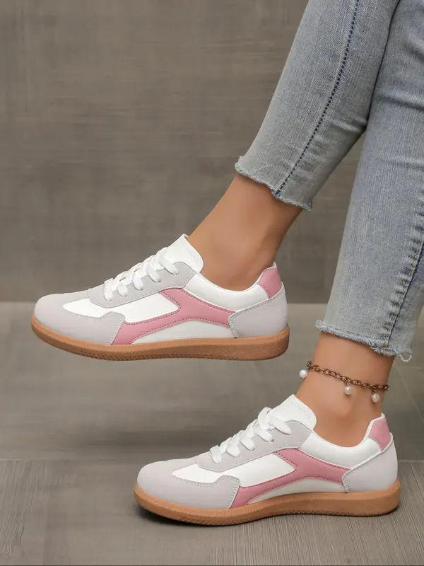 Women's Fashionable Patchwork Design Lace Up Low Top Sneakers, Casual Comfortable Sports Shoes for Daily Wear, Female All-match Round Toe Shoes for Daily Wear 0