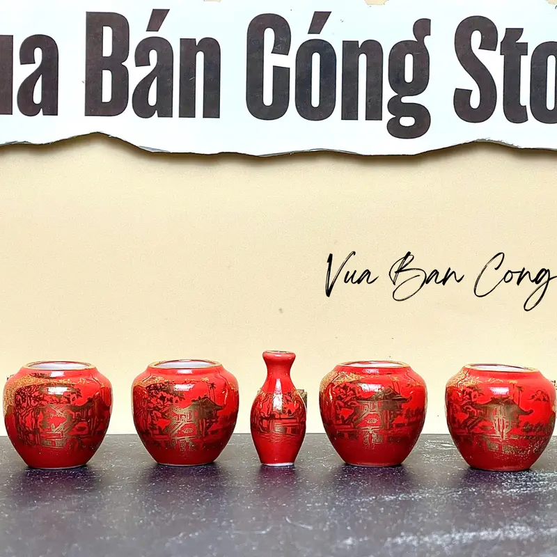 Cóng sứ chim khuyên đỏ dát vàng - Bát Tràng - viền kim, men trắng (Cóng chim decal) 1