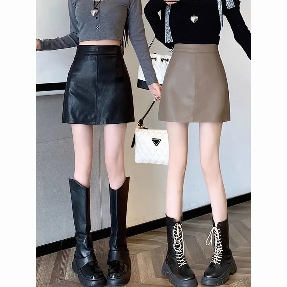 Chân Váy Da, Cỡ Nhỏ Chữ A, Cạp Cao, Bó Sát, Da PU, Chống Lộ, Chân Váy Bodycon, Dành Cho Nữ, Hàng Mới Về Mùa Xuân Và Mùa Thu, Năm 2025