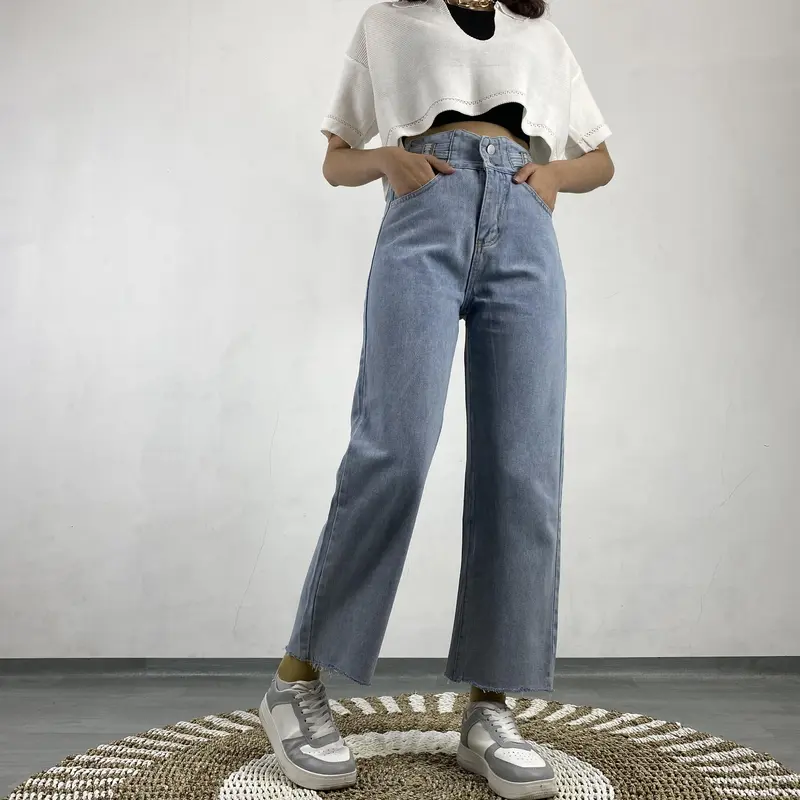 Celana Panjang Jeans Loose Hight Waist Model Denim Model Unfinished Cut HW Korean Style DFS P547 7