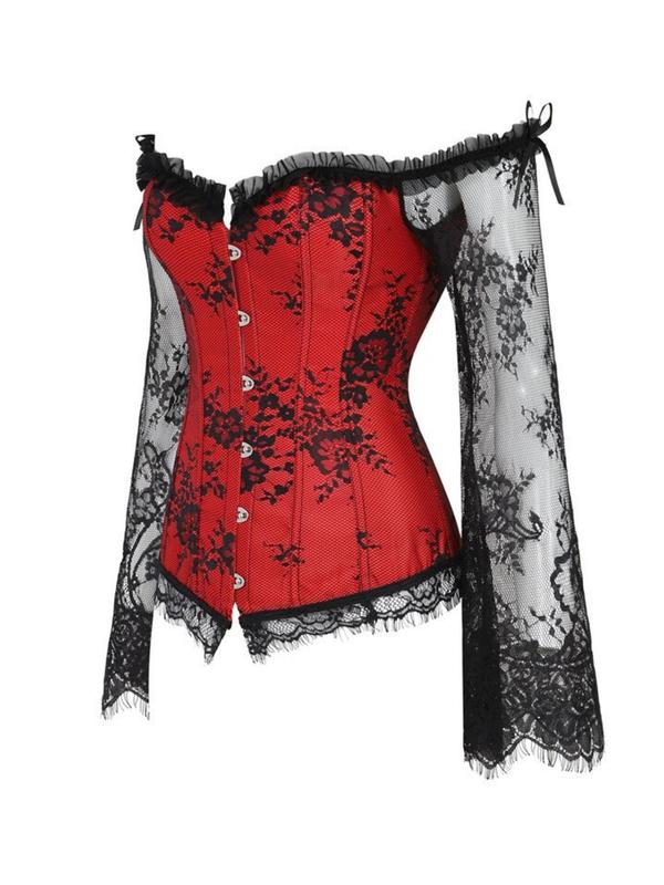 Women's Retro Plain Frill Trim Contrast Lace Tie Back Lace Up Corset Top, Vintage Adjustable Knot Front Shapewear Top, Shapewear for Women 2