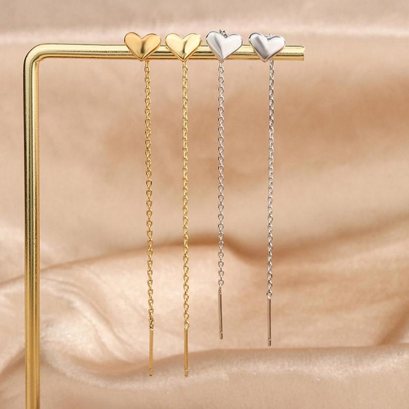 Product Introduction of 1Pair Heart Earrings Ins Temperament Long Heart-shaped Earrings Tassel K8Y8 25