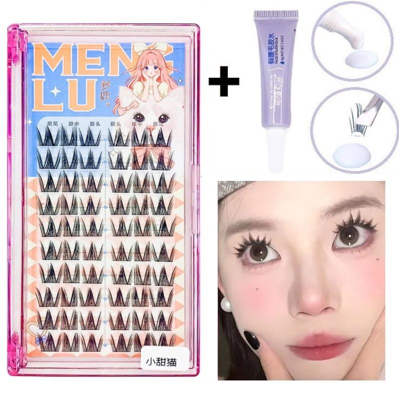 Lông Mi Giả, Tai Lúa Mì Hai Đuôi, Bộ Ba Quỷ, Cụm Đơn, Lông Mi Phân Đoạn Lười Biếng, Tự Nhiên Và Như Thật, Lông Mi Dày, Đi Kèm Với Keo.