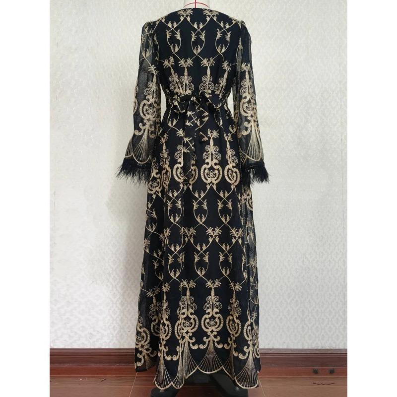 Product Introduction of New Embroidered Sticker Dress Muslim Party Banquet Robe 10