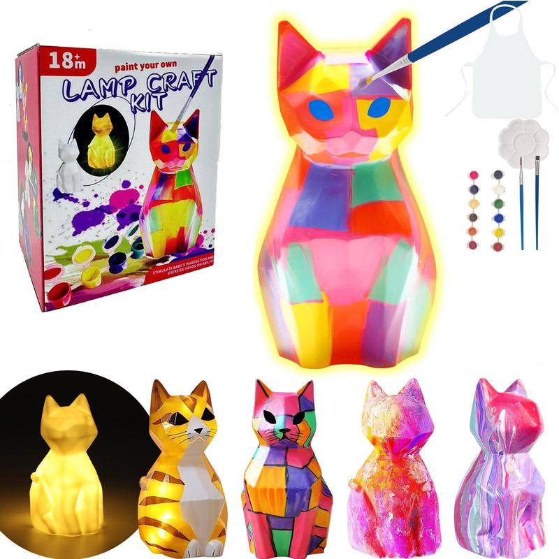 Product Introduction of Cat Design Night Light Painting Kit, 1 Set DIY Geometric Cat Night Light Art Painting Kit, Art & Craft Ornament for Home Office Dormitory School Decor 0