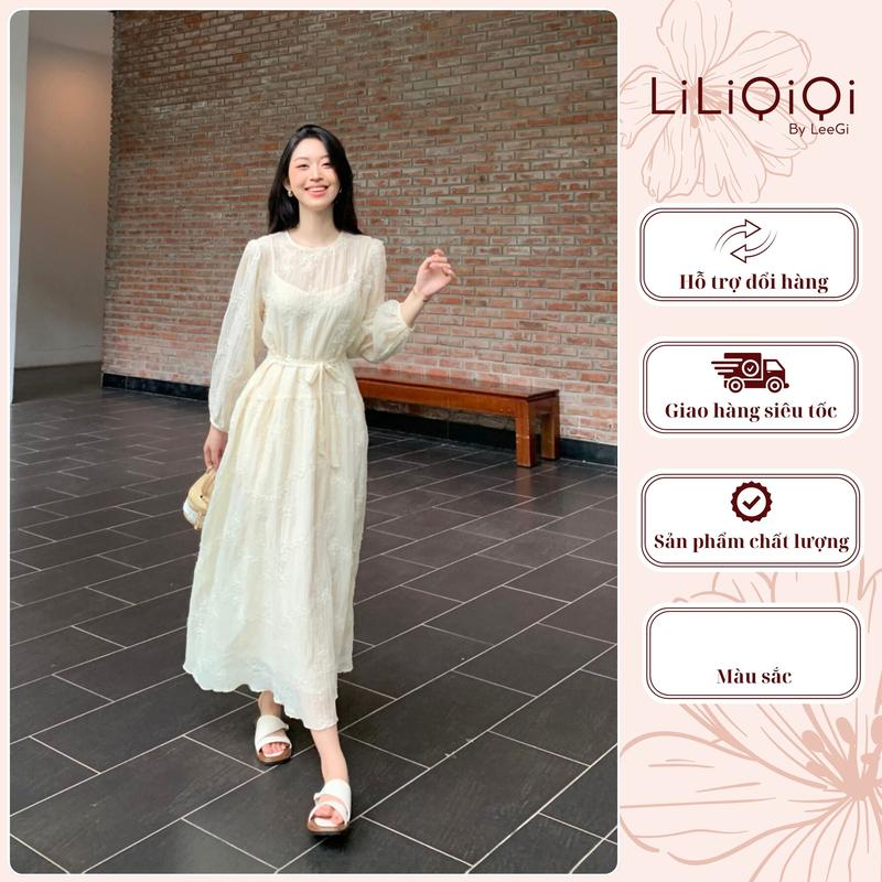 Đầm Hoa Tơ Xoè Bồng Thiết Kế Hoa Nổi Sang Trọng Dành Cho Nữ LiLiQiQi By Leegi 2 Lớp Kèm Lót Mùa Thu Đông - DD764 Women Dress