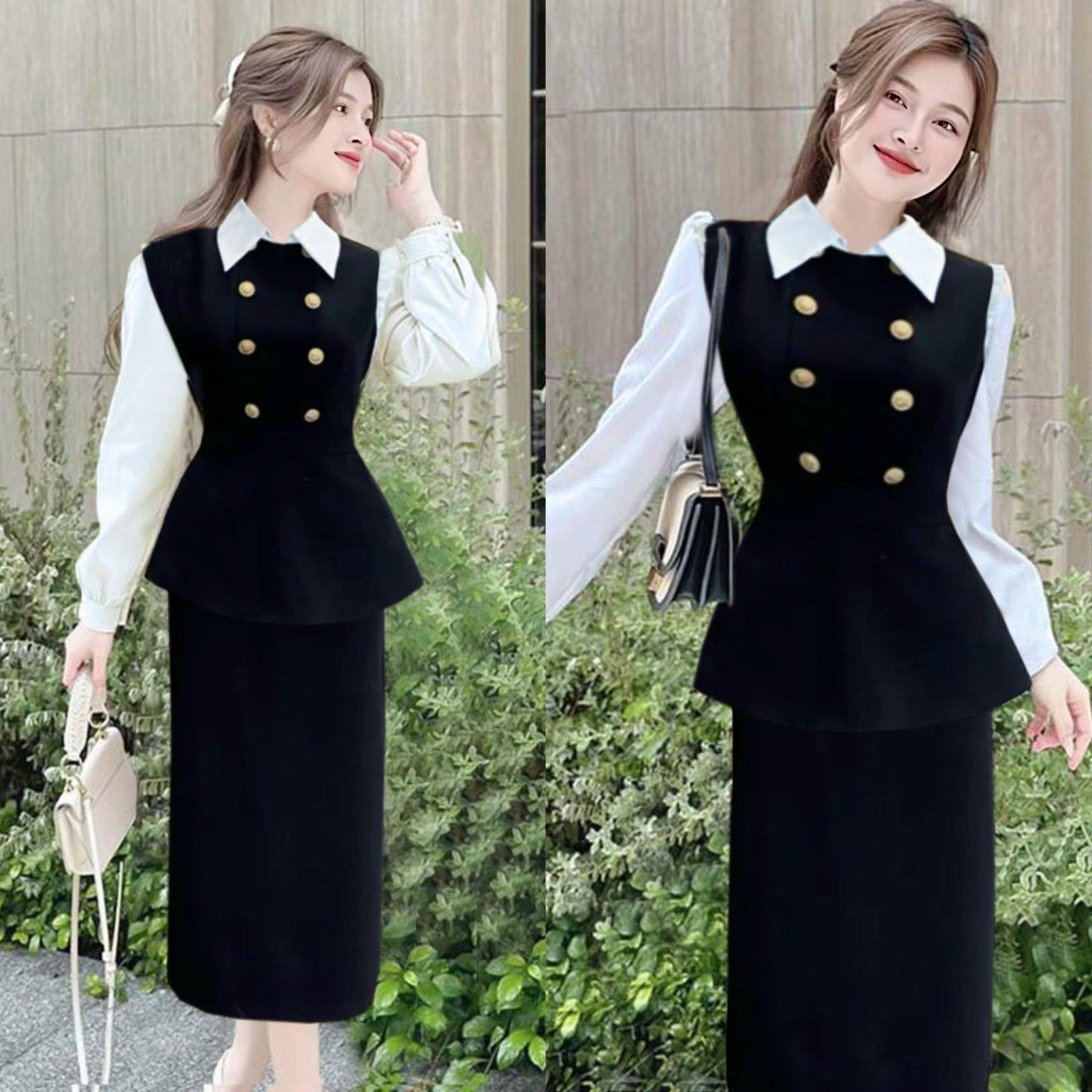 [Xả Kho] Set Váy Áo Bèo Dự Tiệc Vải Cotton Lạnh Bigsize  50 - 100Kg Dễ Thương Nữ Cotton Dress Đầm Đen Women Tay Loe - A.1261