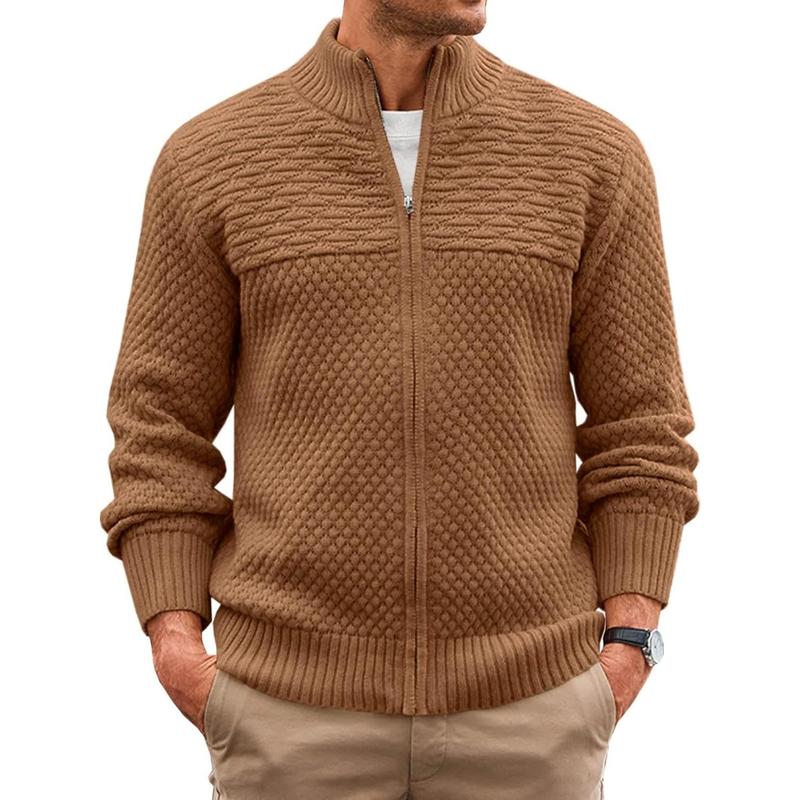 TikTok Shop: Mens Zip Up Cardigan Sweater Casual Stand Collar Textured Knit  Ribbed Chunky Sweaters