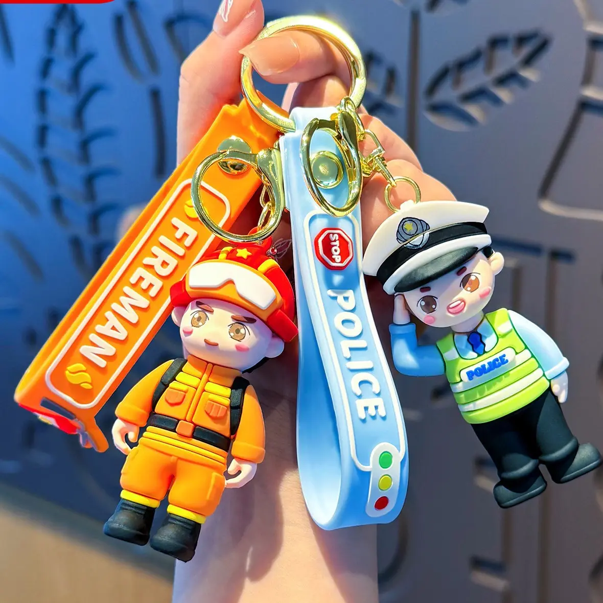 Firefighter Keychain Cute Bag Pendant Army Day Cartoon Car Keychain Tribute Festival Small Gift