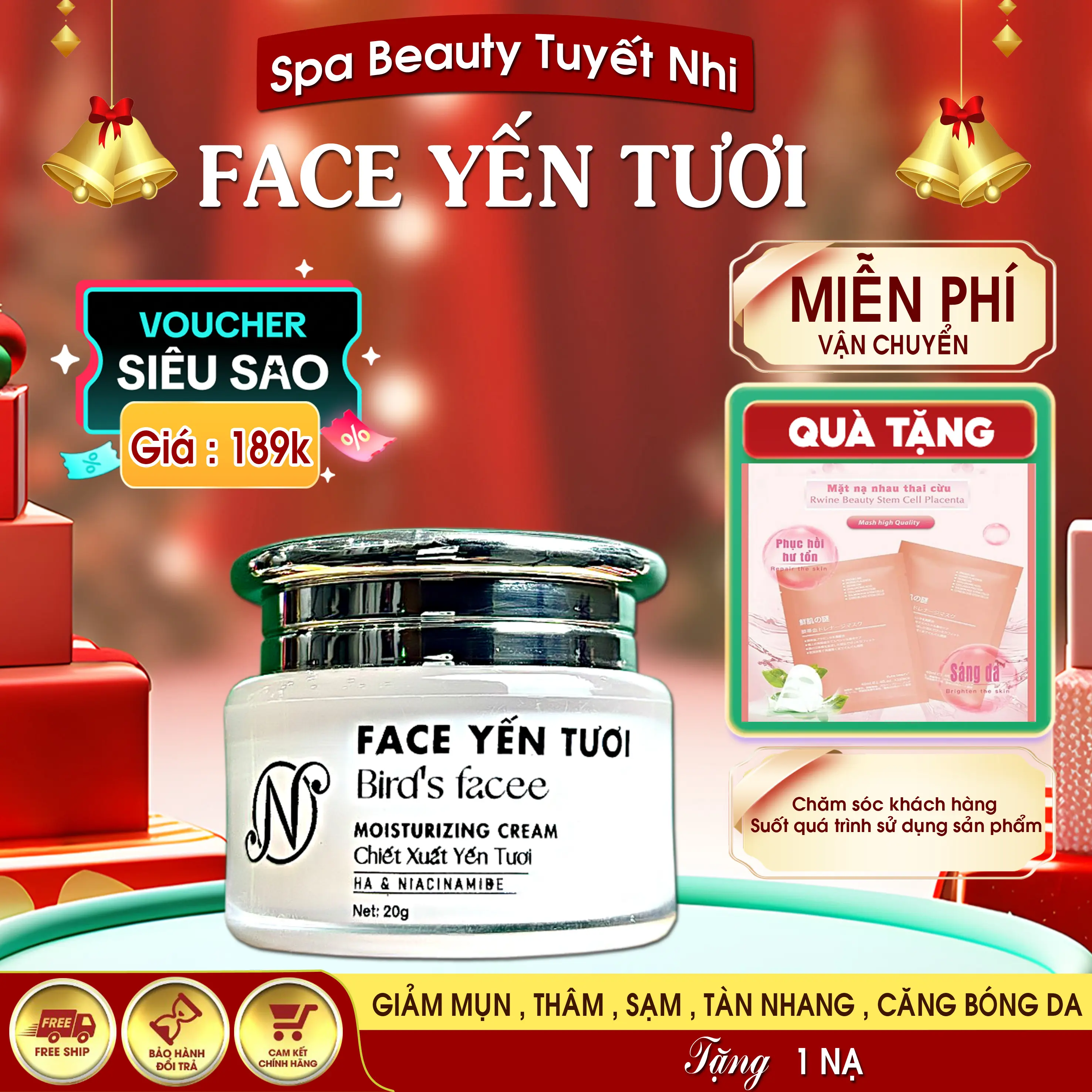 Yến Tươi ( Hàng Chính Hãng )  - Dành Cho Da Mụn, Sạch Mụn, Ngăn Ngừa Mụn, Mờ Thâm Sạm, Se Khít Lỗ Chân Lông - 20g