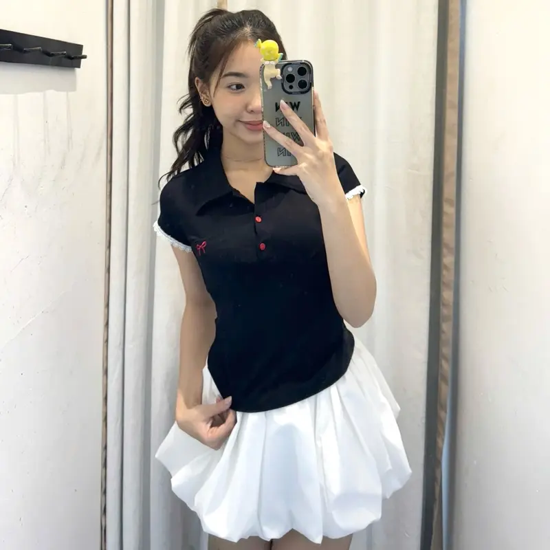 Áo Polo Nữ Dáng Ôm Thêu Nơ 2