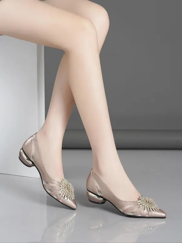 Women's Elegant Rhinestone Decorated Flats, Fashionable Flower Design Pointed Toe Slip on Flats for Work Office, Spring Holiday Comfort Walking Shoes Footwear 3