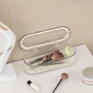 Caja de almacenamiento para brochas de maquillaje, 1 unidad a prueba de polvo con tapa, Organizador de esponjas de maquillaje, Organizador de cosméticos para dormitorio, baño y tocador