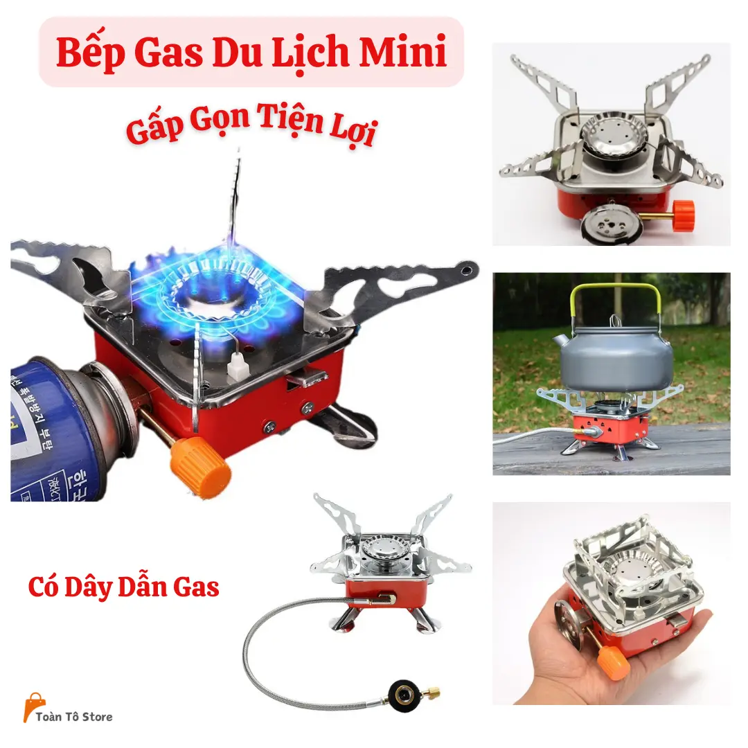 Bếp Ga Du Lịch Mini Gấp Gọn Có Dây Dẫn ,Van Điều Chỉnh Cao Cấp Đi Phượt Dã Ngoại Tiện Lợi be p