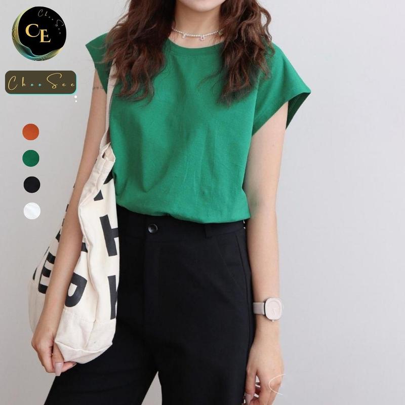 Áo phông nữ cộc tay cổ tròn chất thun cotton mềm mịn thấm mồ hôi không nhão vải kiểu tay hến phong cách thời trang CHS210 2