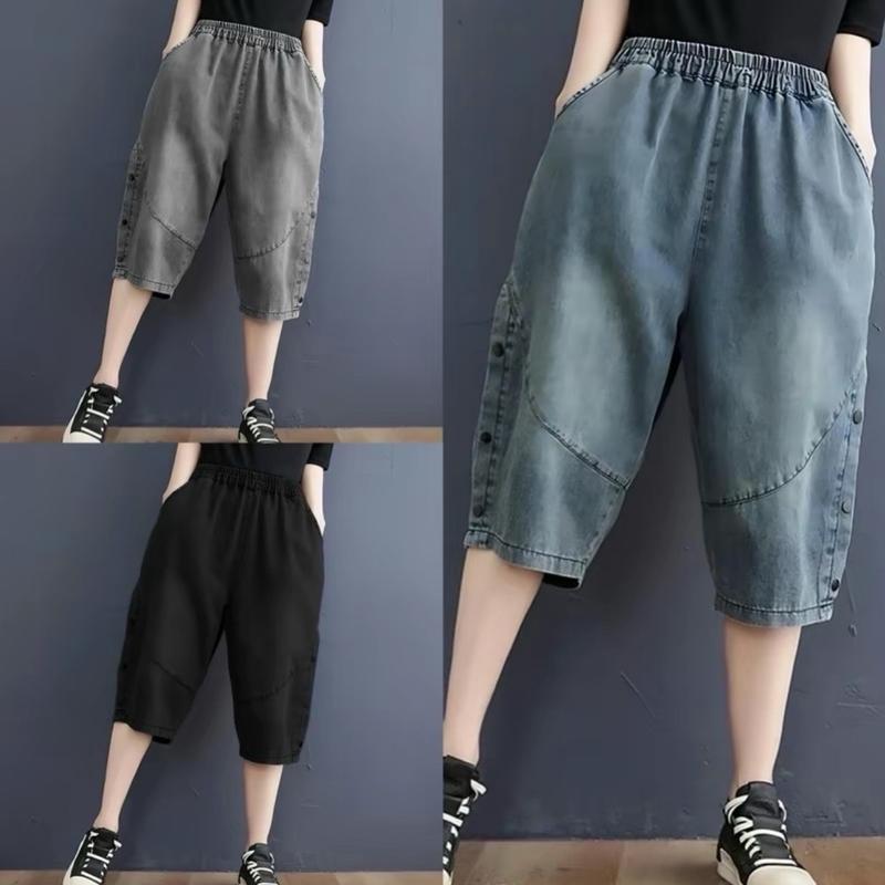 [ BigSize ] Quần Bò Jean Ngố Baggy Cạp Chun , Lưng Cao Chất Mềm Mịn