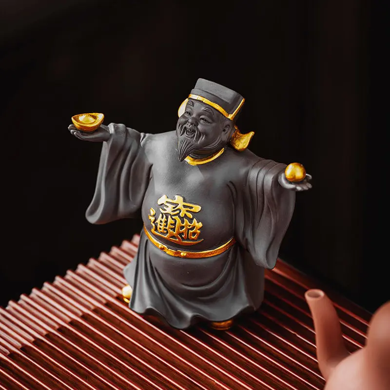 Creative Purple Sand God of Wealth Tea Ornaments Small Ornaments Fortune Supportable Tea Ceremony Tea Set Accessories Tea Table Tea Table Decorations Tea Set