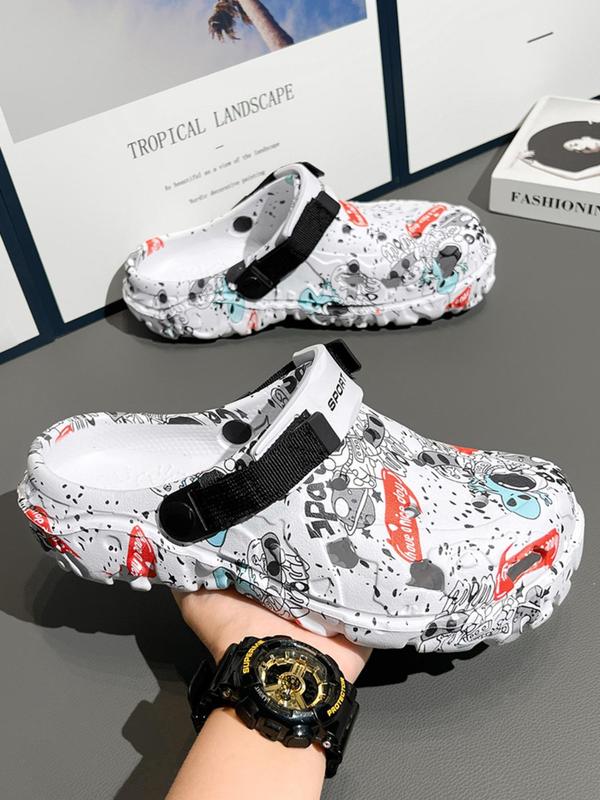 Men's Fashionable Graffiti Pattern Slides, Casual Comfortable Breathable Slippers for Summer, Male All-match Round Toe Slippers for Daily Wear, Walking Shoes 0