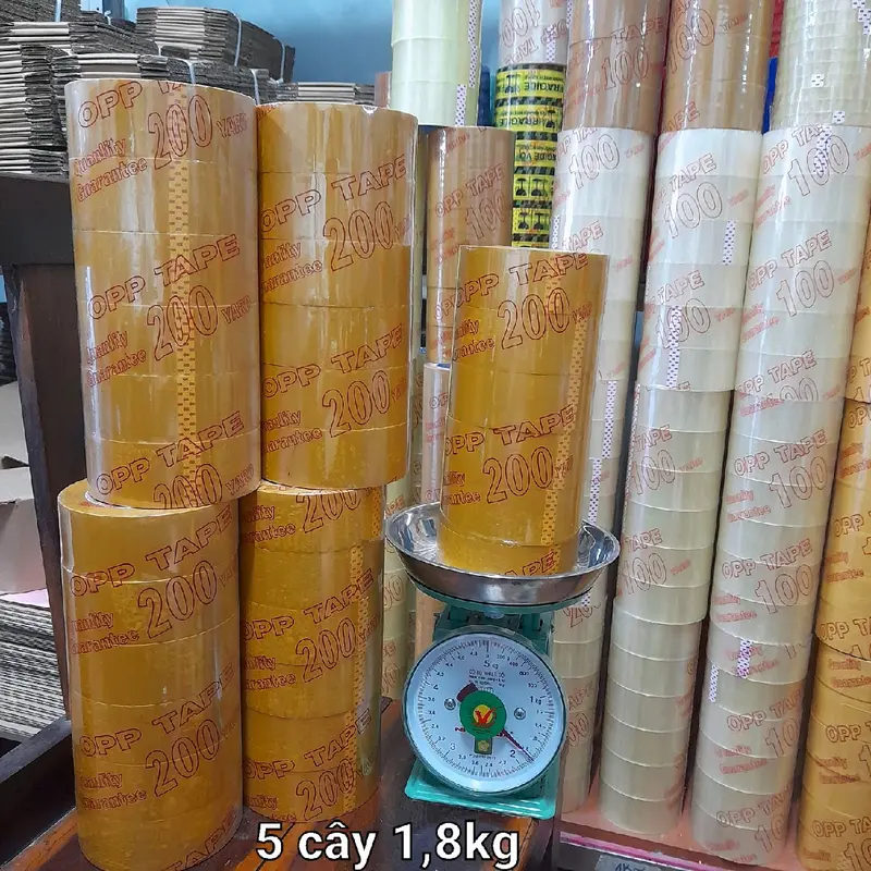 Combo 5 cây băng keo trong/đục 1,8kg giá tốt kèm dao cắt 4
