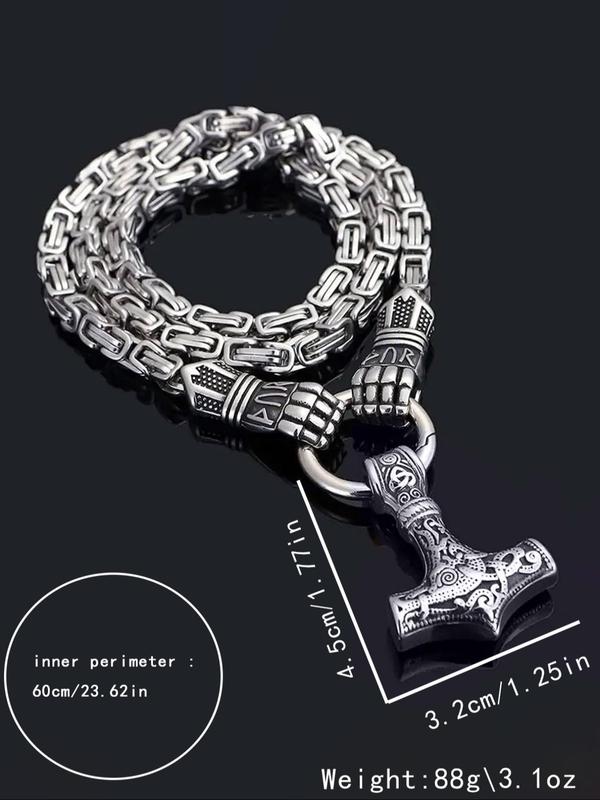 Vintage Nordic Viking Hammer Pendant Necklace, Punk Style Stainless Steel Jewelry for Party, Daily Decor, Trendy All-match & Exquisite Jewelry for Birthday Gift 1