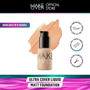 [SPECIAL MASTERSHADE] MAKE OVER Ultra Cover Liquid Matte Foundation - Foundation Cair High Coverage Wajah Flawless Finish Satin Ringan Poreless Make Up Tahan Lama Non-Comedogenic BEST SELLER Somethin Time Less w Maybe Euphoria