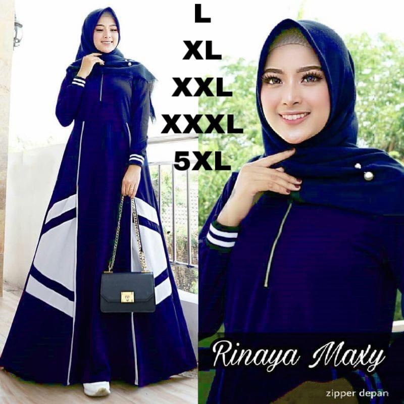 Gamis Jumbo Terbaru Rinaya Maxy L XL XXL XXXL 5XL ld 140 Muslim Panjang Wanita Nyaman Syari Hitam Dress Basic Maxi Menyusui 0