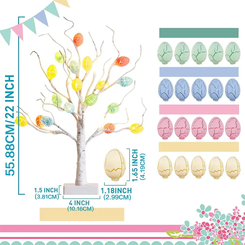 LED Egg Tree Shaped Decorative Light, 1 Count Battery/USB Powered Easter Egg Tree Light with Timer, Decorative Light for Home Party Festival 1