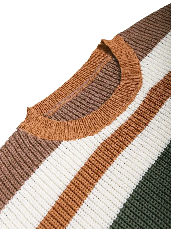 Women's Colorblock Striped Print Drop Shoulder Sweater, Casual Long Sleeve Round Neck Jumper for Daily Outdoor Wear, Ladies Knitwear for All Seasons 2