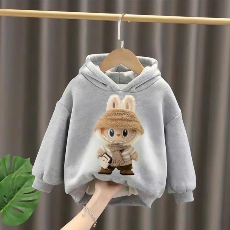 Áo nỉ hoodie dành cho bé trai và bé gái 14-45kg mẫu KHĂN LABUBU. Chất liệu nỉ ấm áp. D51 1