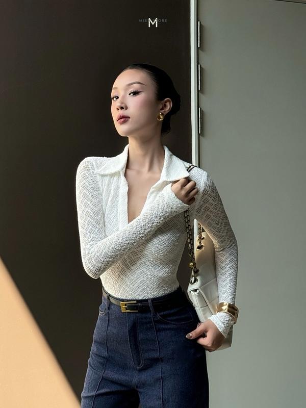 MIEN STORE Áo thun nữ ren ôm body tay dài Mia Women Top