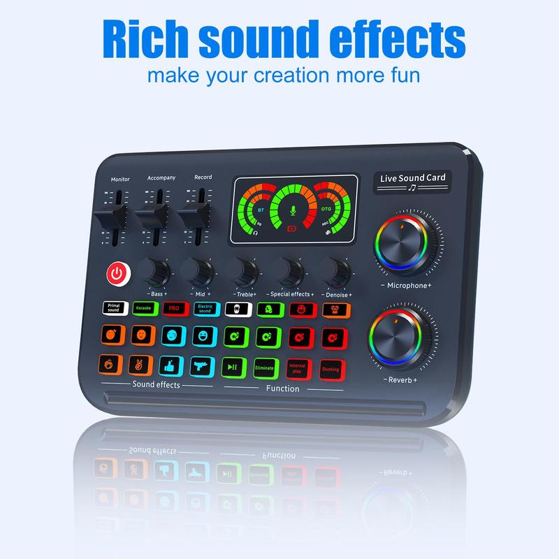 All-in-One Audio Interface DJ Mixer with Microphone, Audio Mixer with Sound Card for PC/Laptop/Phone, Streaming/Podcasting/Gaming Equipment 3