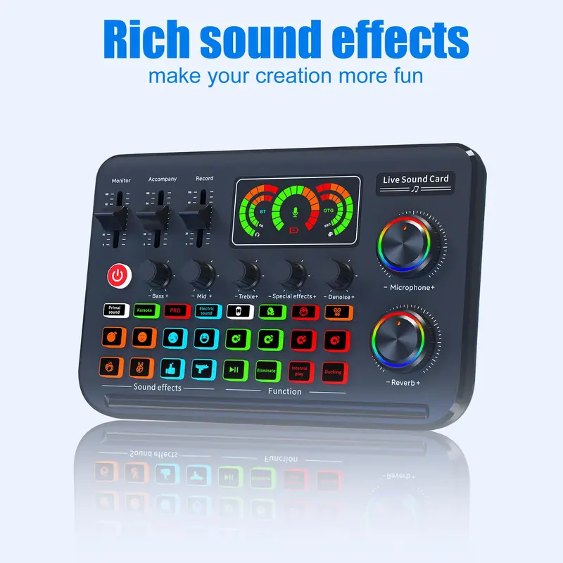 All-in-One Audio Interface DJ Mixer with Microphone, Audio Mixer with Sound Card for PC/Laptop/Phone, Streaming/Podcasting/Gaming Equipment 3