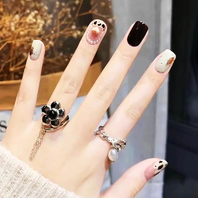 COD Kuku Palsu nail art aesthetic dan lem wisuda 24pcs tangan Alcohol Fragrance Free High Gloss Long-lasting Waterproof Pendatang baru Polish 6